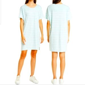 LA LIGNE pale blue and white striped New Edie knit t-shirt dress size XS-S